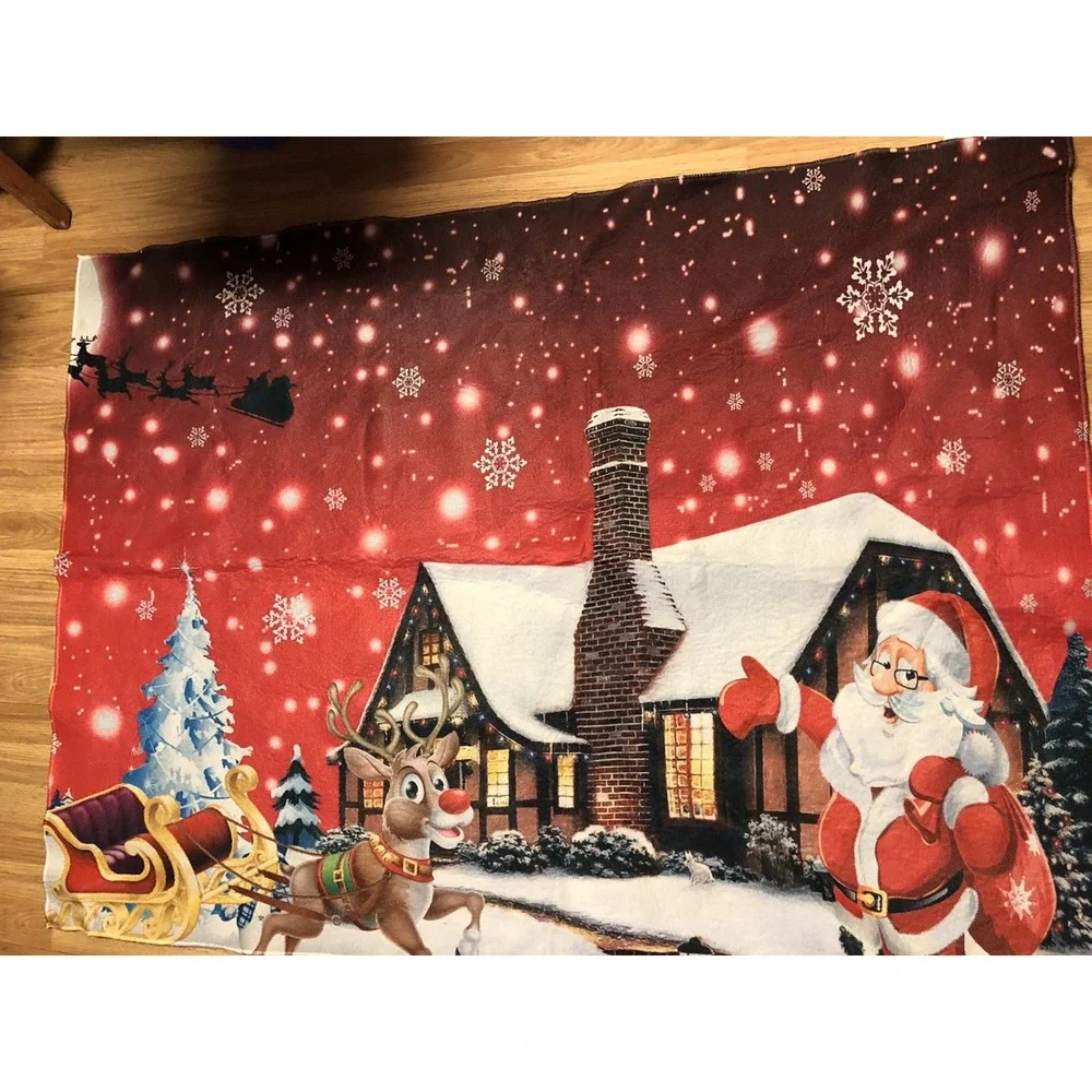 Christmas‎ Red Santa & Deer Rug Kitchen Living Room Floor Mat Pre-Owned